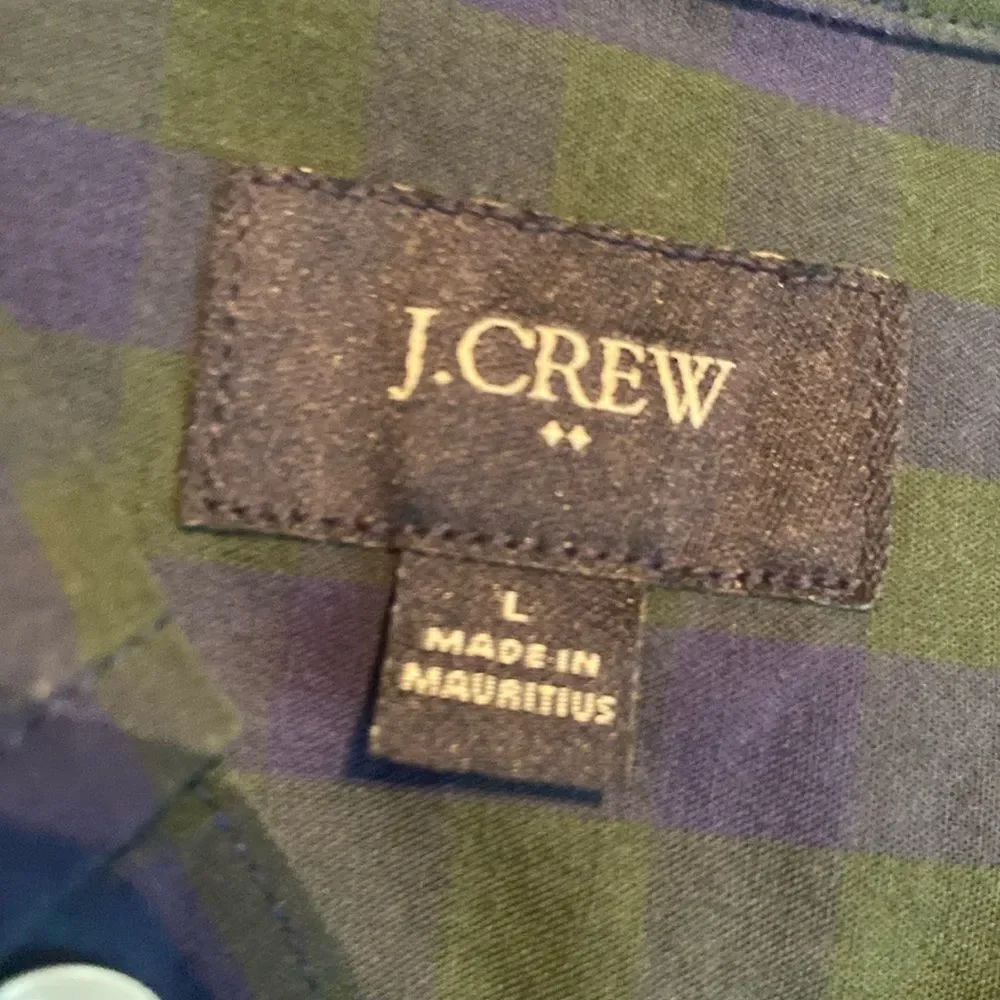 J. Crew Men's Blue and green check button down Shirt size large